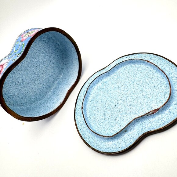 Vintage Chinese Canton Enameled Trinket Box Butterfly Floral Motif Handcrafted - Picture 4 of 11